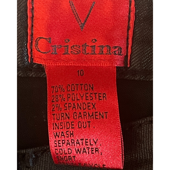 3-FOR-$30 V Cristina Sz 10 Black Jeans Straight Leg Black Shiny Synthetic Fabric - Picture 8 of 8